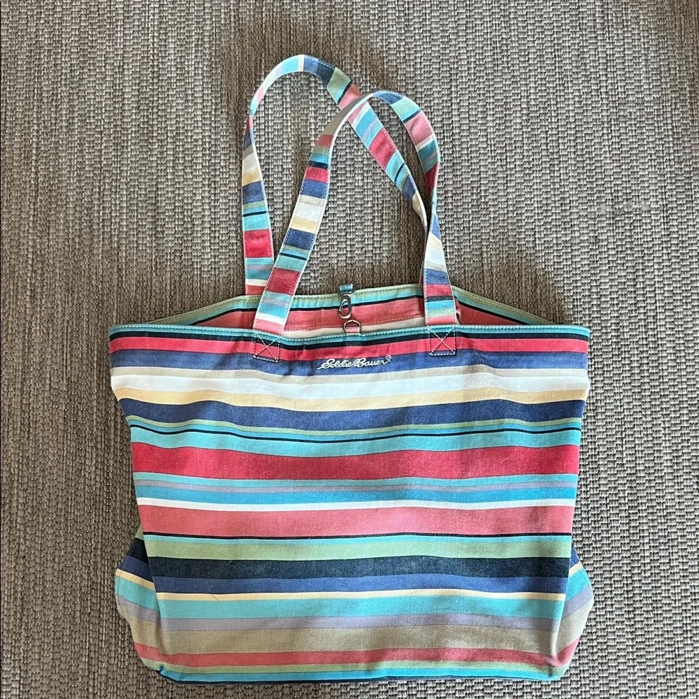 Vintage Eddie Bauer Summer Striped Cotton Canvas Tote